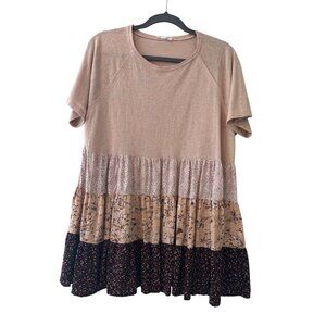 Easel Casual Babydoll Top Size M Floral Print Contrast Short Sleeves